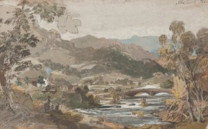 Skelwith Bridge, 1812 (wc kwenye karatasi)swed av John Harden