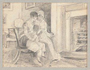 Tre vid elden, med John W 3 år gammal, 1812 av John Harden