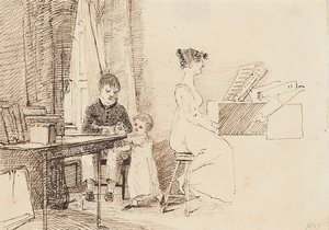 Två barn och en kvinna vid pianot, 1807 av John Harden