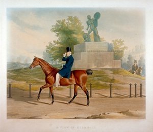 Hertigen av Wellington rider förbi Akillesstatyn i Hyde Park, London, 1844.