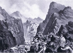 Förintelse av den grekiska armén, illustration från Hutchinsons History of the Nations VOL 4 c.1920-talet av John Harris Valda