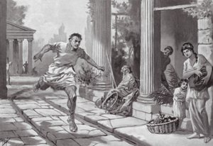 Förvirring i Aten efter den sicilianska katastrofen (litografi) av John Harris Valda