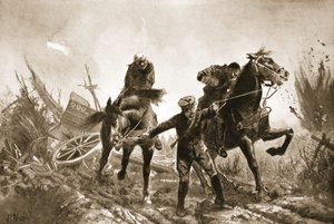 Förare Brown återvänder med skadade till häst från eldlinjen.