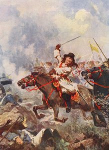 Fredrik Vilhelm, den store kurfursten, vid Fehrbellin (färglitografi) av John Harris Valda
