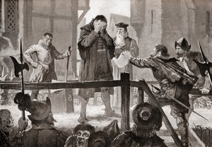 Griffenfeldts nåd på schavotten, efter målningen av John Harris Valda, från Hutchinson