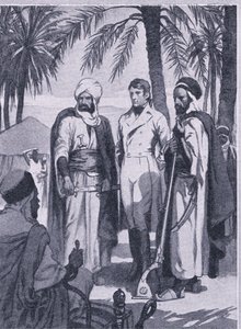 År 1853 gav sig David Livingstone tillsammans med ett litet sällskap infödda ut på en 1000 mil resa genom träsk och skogar, Newnes Pictorial Knowledge publicerad av Newnes, c.1950-talet (litho) av John Harris Valda