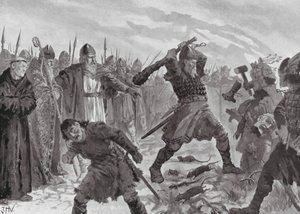 Kung Olav den helige bryter bilden av guden Mor av John Harris Valda