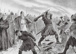 Kung Olav den helige bryter bilden av guden Mor av John Harris Valda
