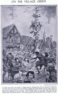På byns grönområde. Dans runt majstången, ca 1950. av John Harris Valda