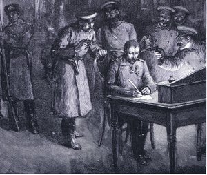 Prins Alexander undertecknar sin abdikation 1886, illustration från Hutchinsons History of the Nations VOL 4 c.1920-talet av John Harris Valda