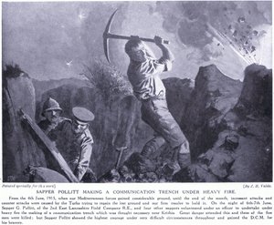 Sapper Pollitt gjorde ett kommunikationsdike under kraftig eld på Gallipolihalvön juni 1915 av John Harris Valda