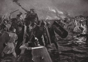 Den romerska attacken mot Anglesea (litografi) av John Harris Valda