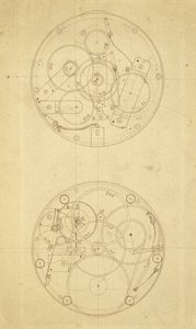 Rörelsen av H.4, en longitudtidtagare designad och ritad av John Harrison, c.1760-72 (bläck på papper)