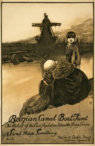 Insamlingskampanj för Belgian Canal Boat Fund, pub. 1914-18 (lito i färg) av John Hassall
