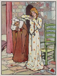 Rosanne sticker sin hand med spindeln (färg litho) av John Hassall