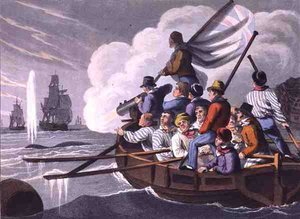 Att skjuta harpunen mot en val, graverad av Matthew Dubourg (fl.1785-1820), utgiven av Edward Orme