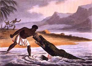 De afrikanska krokodiljägarna, graverad av Matthew Dubourg (fl.1785-1820), utgiven av Edward Orme