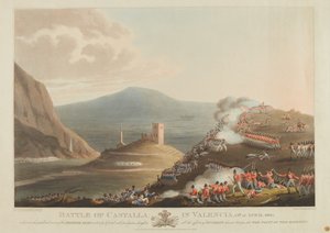 Slaget vid Castalla i Valencia den 13 april 1813, graverat av Dubourg, 1814 (färgad akvatint)