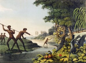 Jagar känguru, aboriginer i New South Wales graverade av Matthew Dubourg (fl.1813-1820) 1813