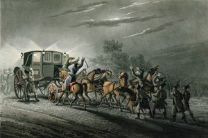 Fångsten av Bonapartes vagn, papper och skatt av major von Keller, Waterloo, 18 juni 1815, graverad av Matthew Dubourg (fl.1813-20)