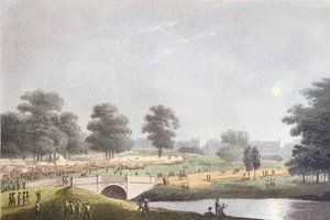 Utsikten över mässan i Hyde Park, graverad av Matthew Dubourg, 1 augusti 1814 (färgad gravyr)