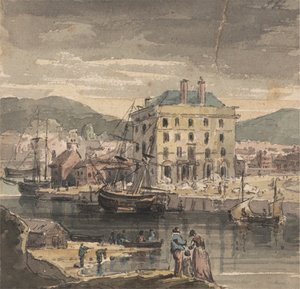 Weymouth: med figurer, frakt och utsikt över (?) Custom House