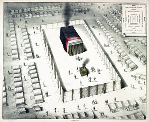 Tabernaklet i vildmarken och en plan över lägret, publicerad 1850 (färgad litografi) av John Henry Camp