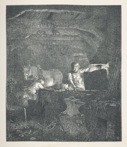 Tavla 13. En smed.  Naturbilder. En serie av trettio originalillustrationer tecknade på trä av J. H. Dell, och graverade av R. Paterson.  John Henry Dell