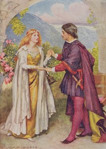 Hamlet och Ophelia från "Barnberättelser från Shakespeare" av Edith Nesbit (1858-1924) pub. av Raphael Tuck und Sons Ltd., London (bokillustration)