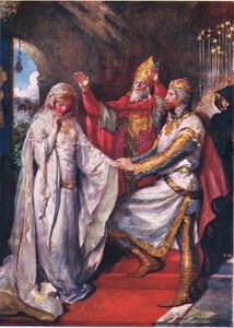 Kung Arthurs och drottning Guineveres äktenskap, illustration till "Barnberättelser från Tennyson" av Nora Chesson