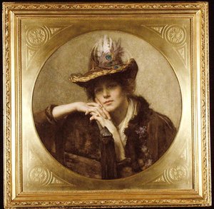 Kvinna med Peacock Feather Hat