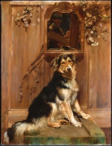 En hund och en spegel (olja på duk)