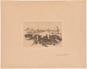Hamn med pråmar av John Henry Twachtman