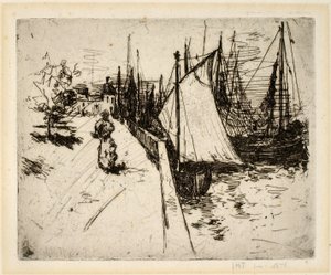 Kvinna på kajen, Honfleur av John Henry Twachtman