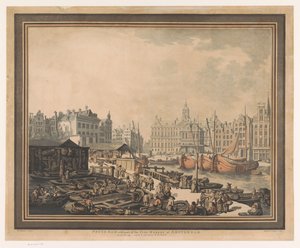 Utsikt över fiskmarknaden på Dam-torget i Amsterdam Feyge Dam med en del av fiskmarknaden i Amsterdam (titel på objekt) av John Henry Wright