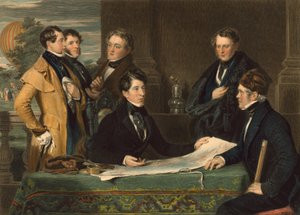 En konsultation före en flygresa från London till Wellburg i Nassau den 7 november 1836, pub. 1843 av John Hollins