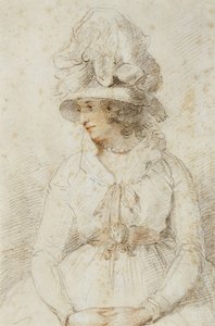 Portrait of a Lady, 1780-tal (svart och röd krita förhöjd med vitt på gulfärgat papper) av John Hoppner
