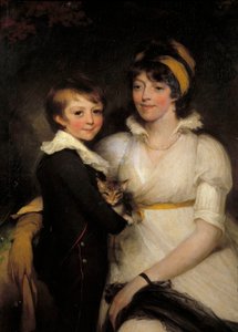 Ung kvinna och liten pojke som håller en kattmålning av John Hoppner (1758-1810) av John Hoppner