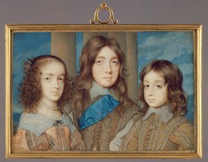 Nu.3877 Fanau a Charles I: James, Duke o Ioka, Princess Elizabeth, Henry, Duke of Gloucester, 1646-47 (wc on vellum)swed