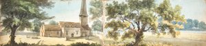 Gamla Eltham-kyrkan och en ek, Kent (akvarell) av John Inigo Richards