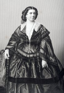 Madame Anna Bishop (1810-84) graverad av D.J. Pound efter ett fotografi, från "The Drawing-Room of Eminent Personages, Volume 2", utgiven i London 1860. av John Jabez Edwin Paisley Mayall