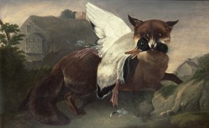 Räv och gås, ca 1835 (olja på duk) av John James Audubon