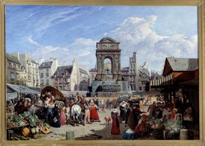 The Market and the Fountain of the Innocents in Paris Målning av John James Chalon (1778-1854) 1822 Sön. 1,06x1,52 m Paris, Carnavalet Museum