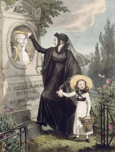 Cemetery of Pere Lachaise, tryckt av Charles Joseph Hullmandel (1789-1850) pub. 1822 (färggravyr)