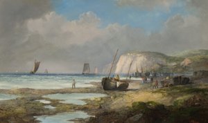 Havslandskap med fiskebåtar