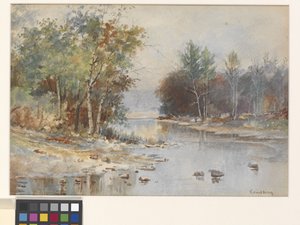 Untitled (Stream In Autumn) (akvarell på vitt kallpressat akvarellpapper) av John Joseph Enneking
