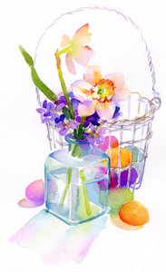 Äggkorg med blommor, 2014, (akvarell)