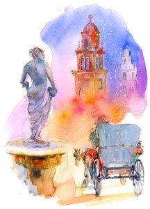 Plaza Holiday, 2016, (akvarell) av John Keeling