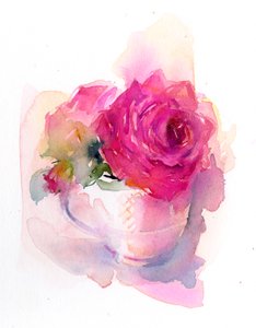 Rose i tekopp, 2017, (akvarell) av John Keeling