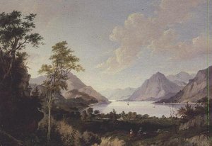 Landskap med sjö och berg